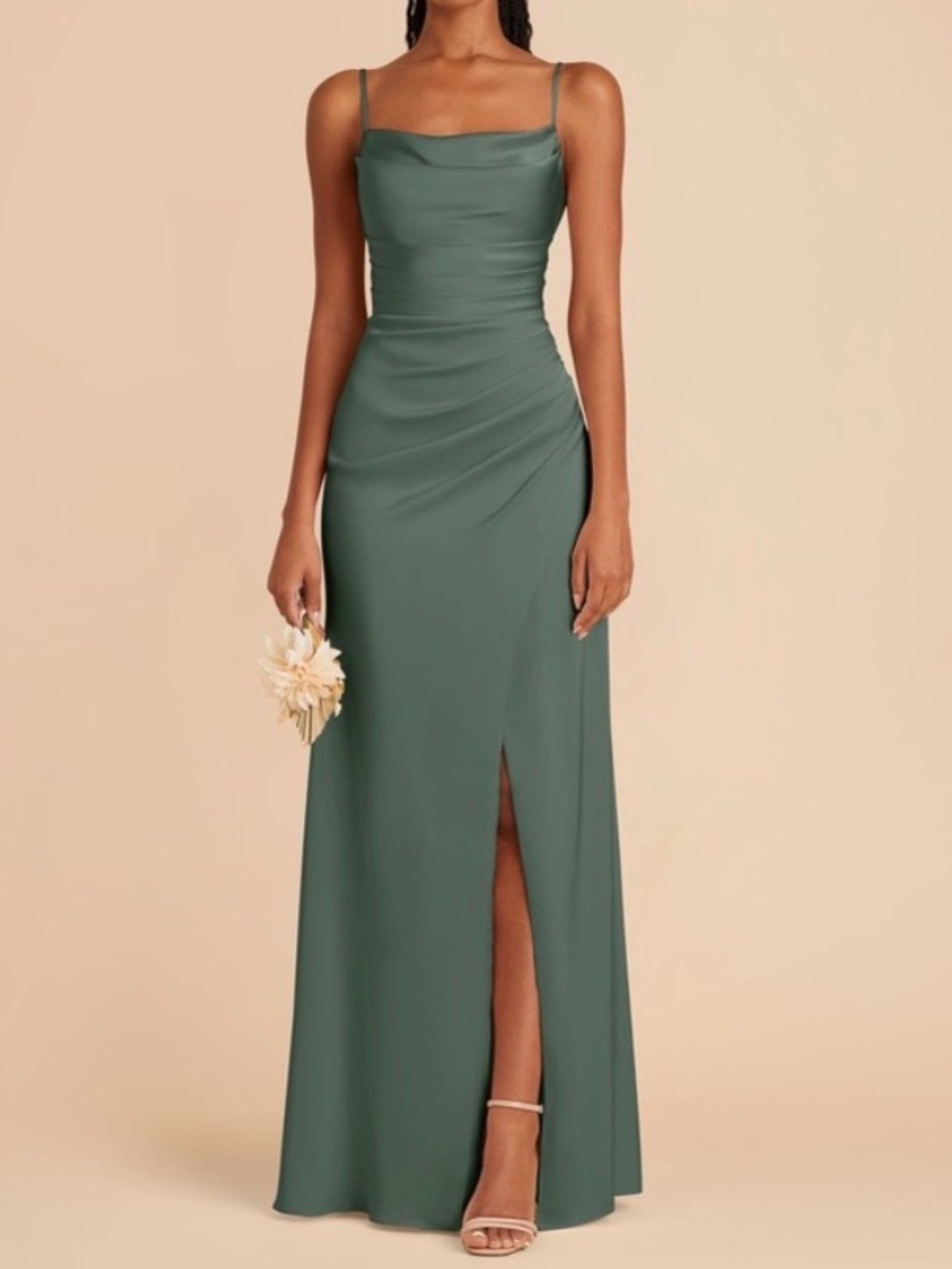 NWT Birdy Grey Green Lydia Matte Satin Dress Cowl Neck Bridesmaid Dress Size 3X